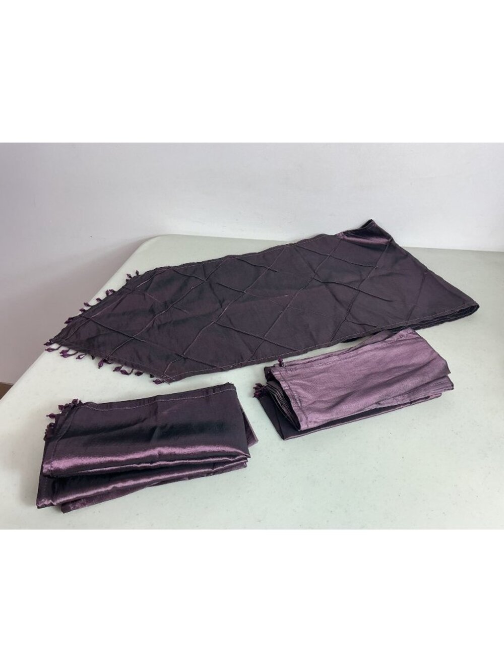Satin Purple Table Runner + 8 Matching Napkins Beaded Y2K